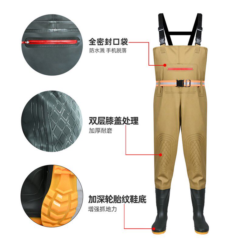 现货速发下水裤加厚耐磨半身皮衩子防水衣服涉水裤雨裤男捕鱼水鞋