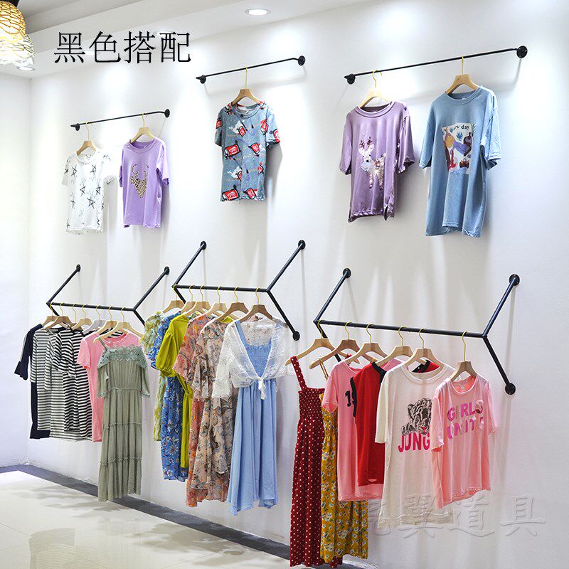 现货速发服装店展示架上墙挂衣杆金色壁挂实心铁艺挂衣架正挂墙上
