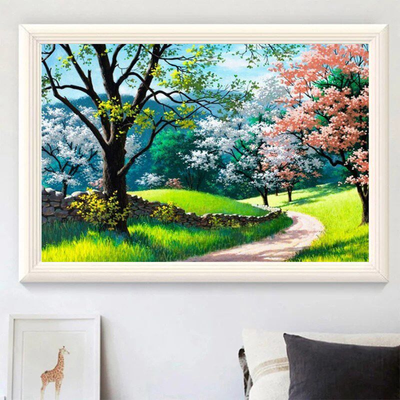 现货速发带框新款画风景小幅贴钻画卧室客厅绣满钻免装裱
