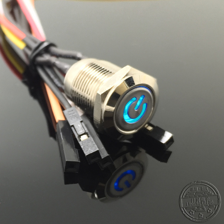 现货速发网吧咖电脑启动12mm金属符号带灯按钮开关5V5m线