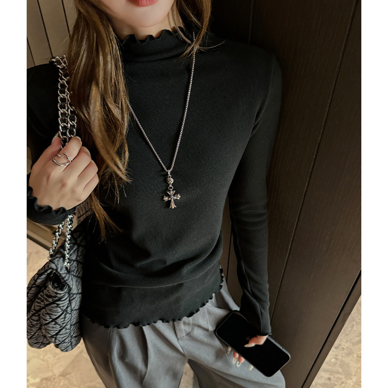 【所有女生的衣橱直播间】汀代丝木耳边半高领秋冬长袖打底衫