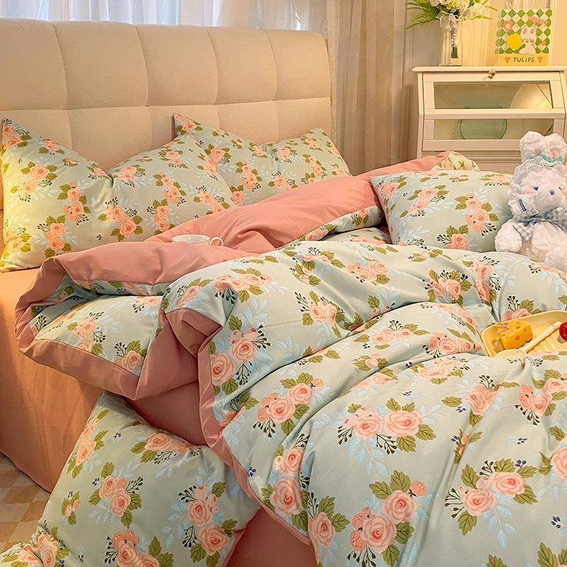 花类卉小清新A上水洗棉麻家床四件用套被套床单宿舍单人NOT三件套
