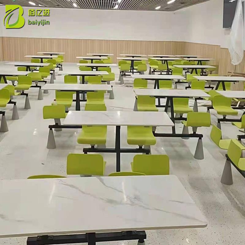 厂家食堂餐桌椅小吃店学校桌椅工厂食堂连体四人六人餐桌椅