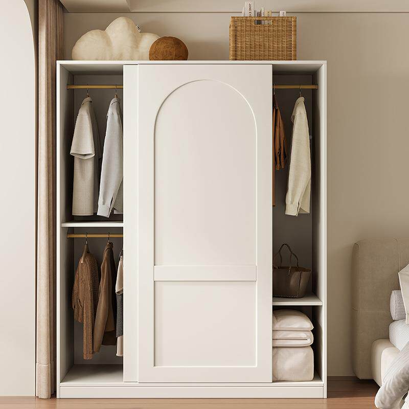 推拉门户衣柜卧室家用移储物柜小型门挂衣收衣纳奶油风实木PXN橱