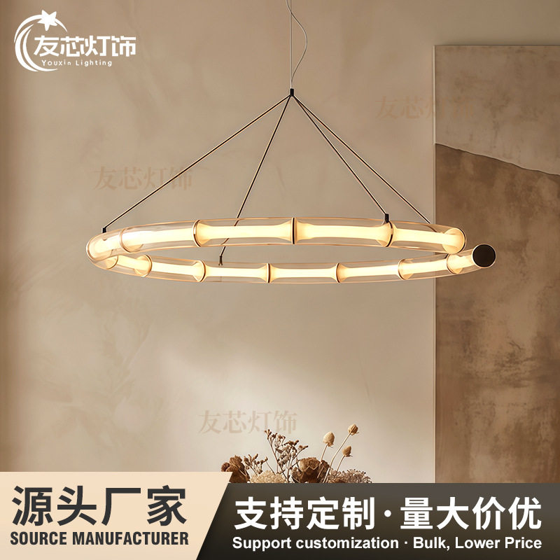 现代简约双层环形竹节玻璃吊灯设计师款客厅餐厅民宿创意LED 吊灯