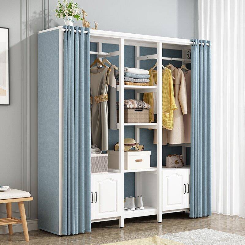 简衣柜家用卧室组收纳柜简易装HVR衣架约出租房经衣架济型布帘衣