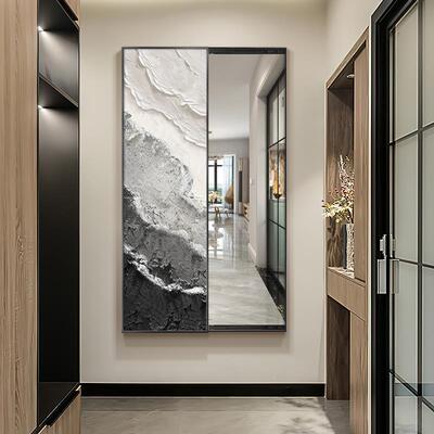 全。法式奶油风关玄装镜饰画无品牌/身暗藏式可推拉镜子挂画客厅