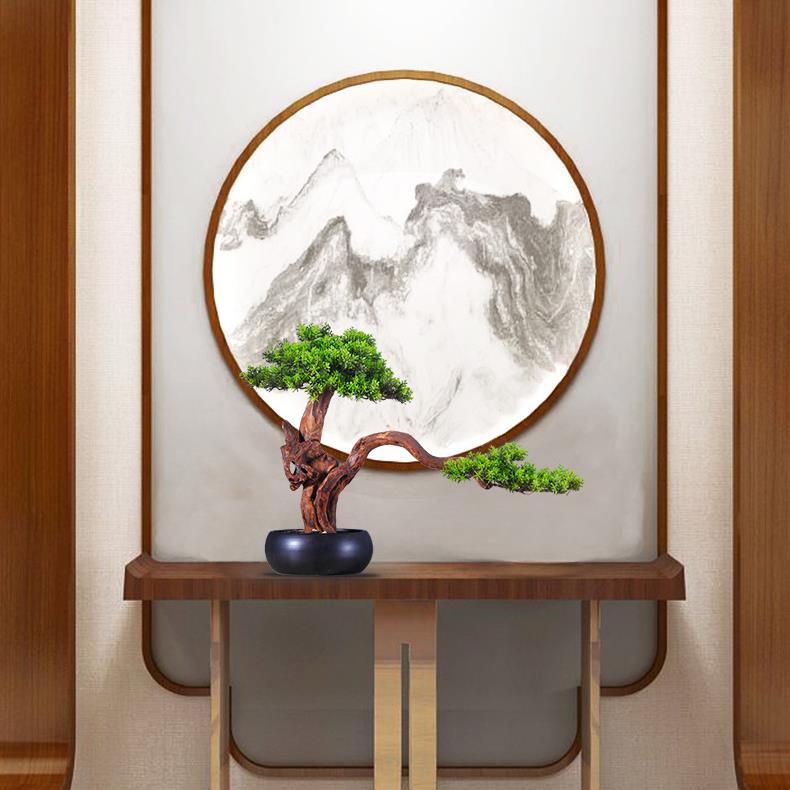 新FMJ仿真迎松盆客景大摆件客厅玄关电视式柜摆设花架茶几桌面装