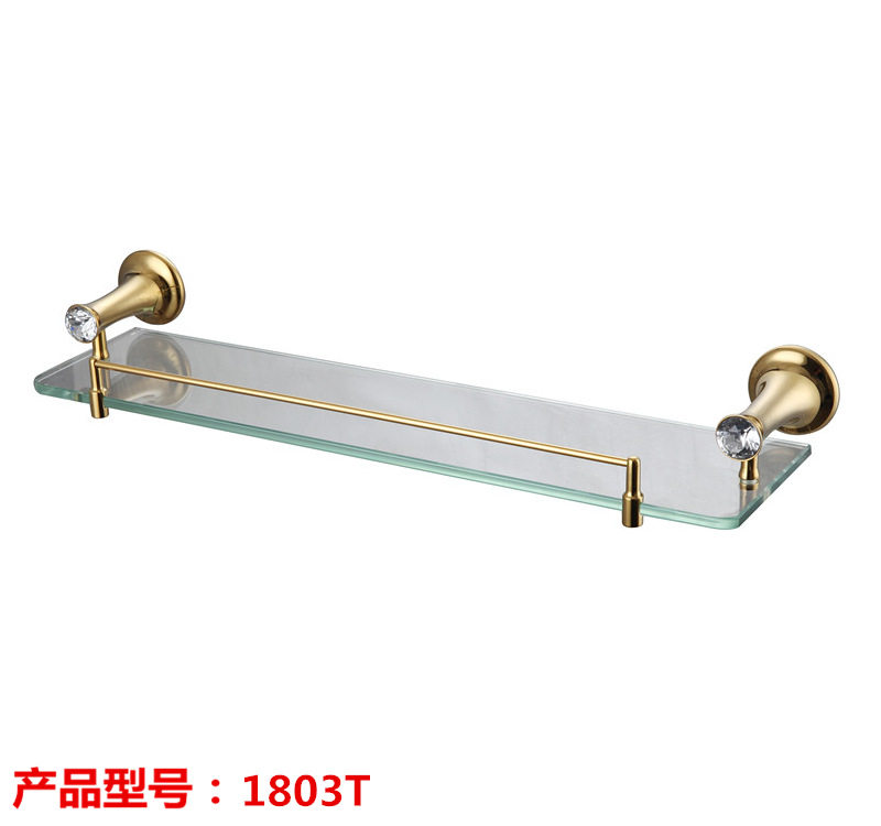 金色单层玻璃浴室置物架现货
