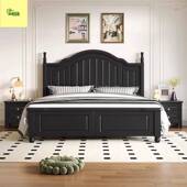 美式 实木床黑色1.8双人床现代简约轻奢复古法式 奶油风储物婚床