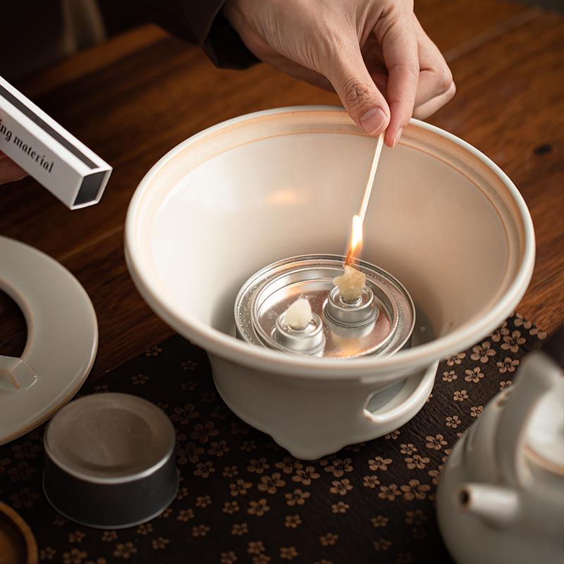 日式围炉茶壶瓷户外便携料温茶器酒精炉烧水煮壶OJH环陶保油燃煮