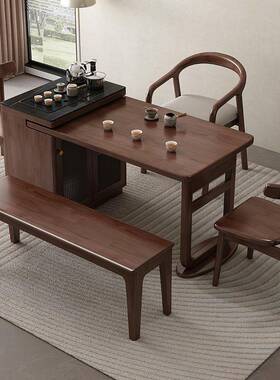 中式实木岛茶桌CKF体书新桌一桌家用办公原木网红台2025新款烧水