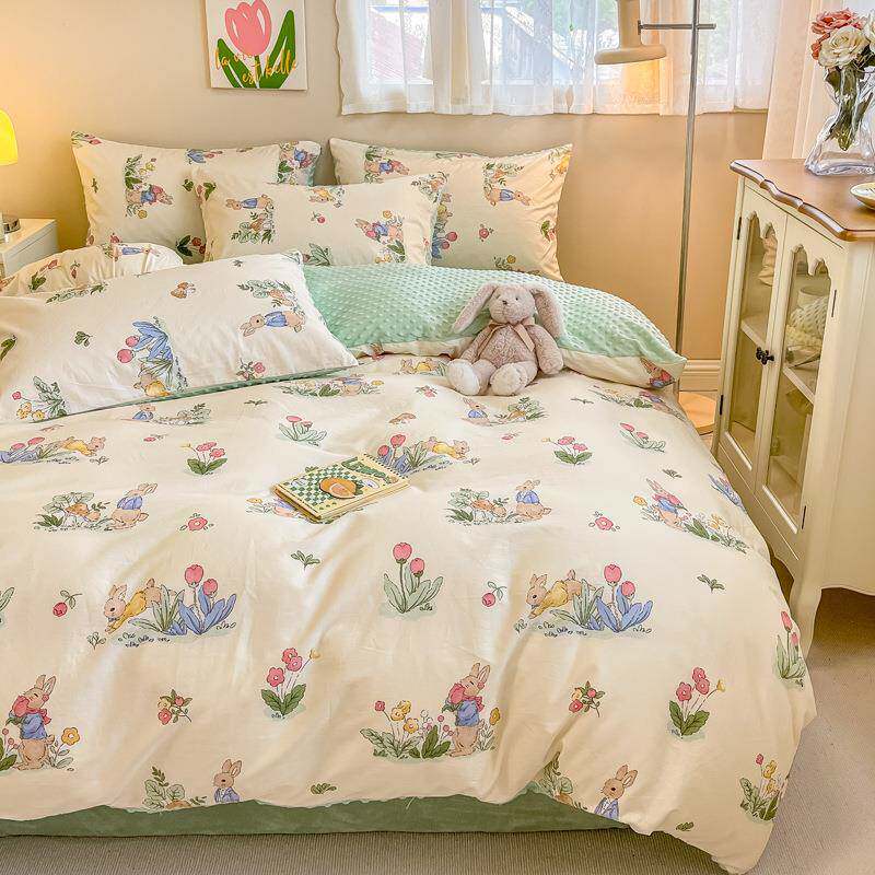 新款豆小清新豆通绒四件家套用简约卡被套纯棉无品牌/床单床笠被