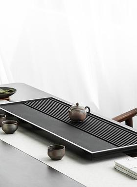 天乌金石石茶盘整块家用式办公简约石材中排水石RIS然茶盘茶海新