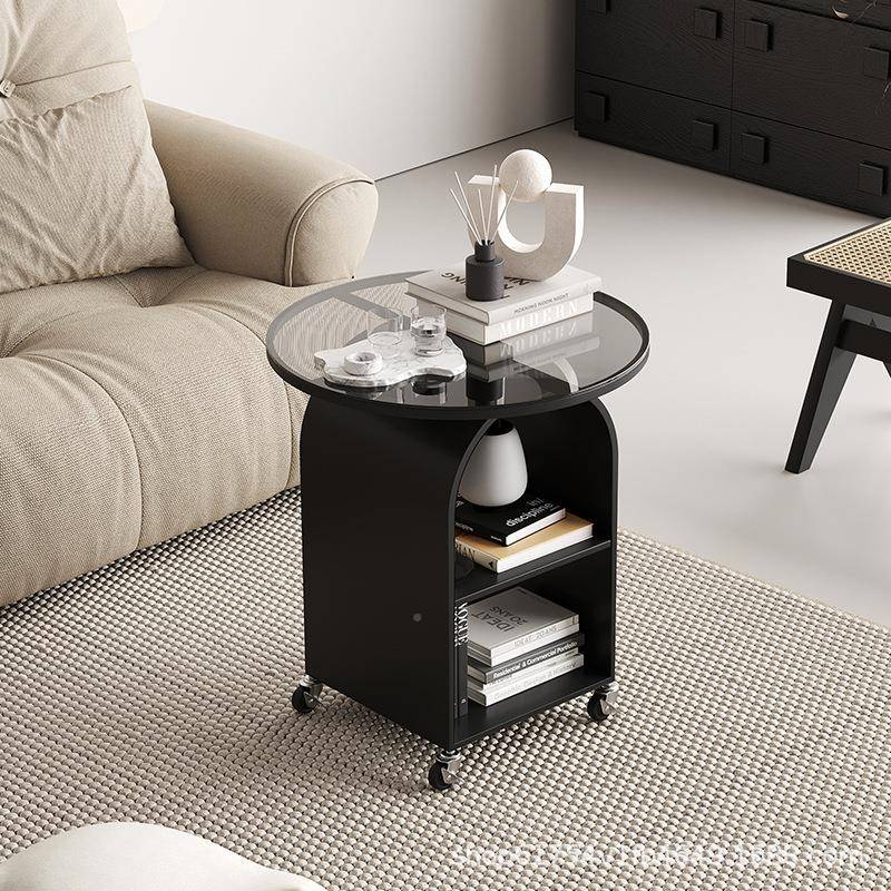 可移动带轮型边客沙发几玻璃小茶几RPE网红简易小圆桌小厅户创意
