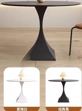 奶油风岩板餐桌圆形法式白色子圆桌谈桌洽用桌小家NSE户型