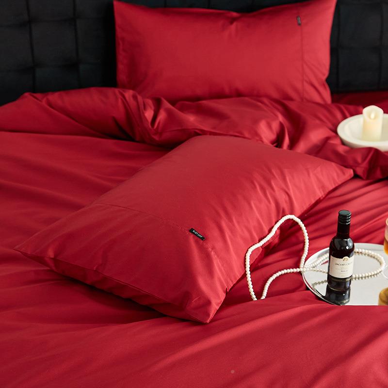 屿川优棉选100支股贡缎长绒纯色轻奢四件套丨简LY约双拼床上双4件