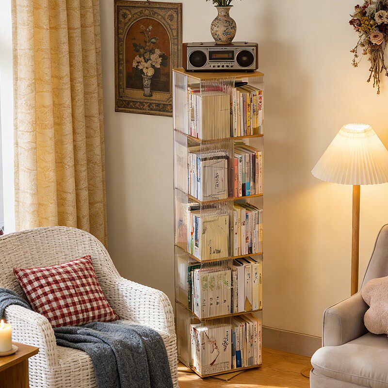 速发旋转书架60度落地置物架收纳储物亚克力儿童客厅家用转角窄书