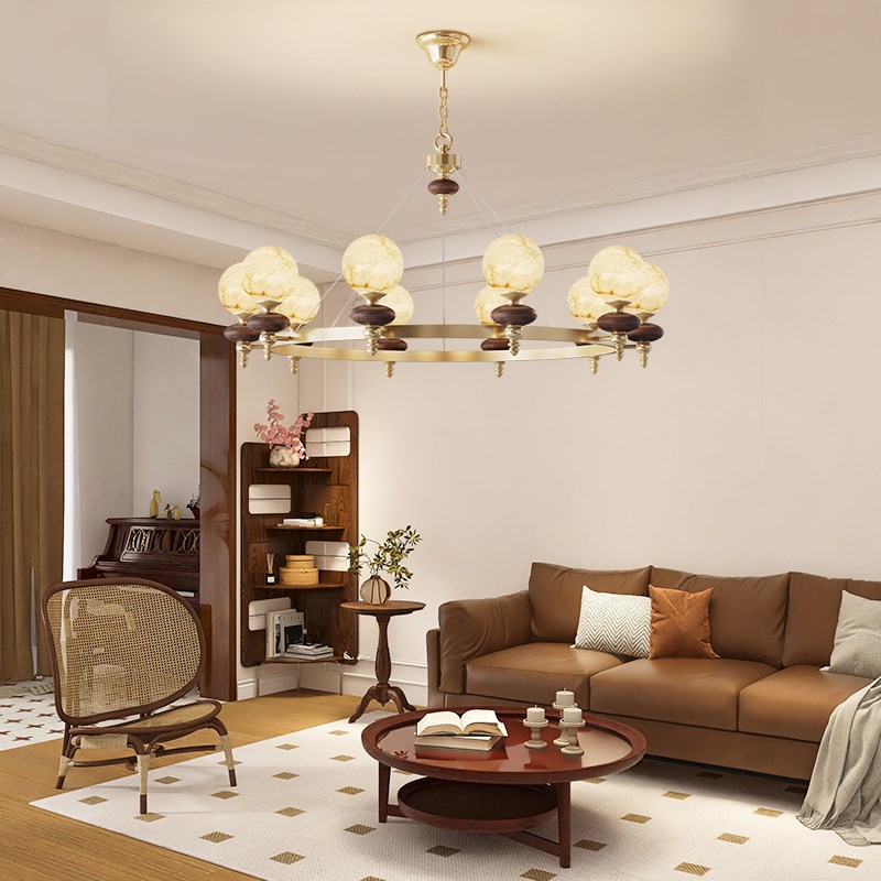 速发实木客厅吊灯法式温计浪漫美德拉风格主卧室灯设馨师餐厅灯具