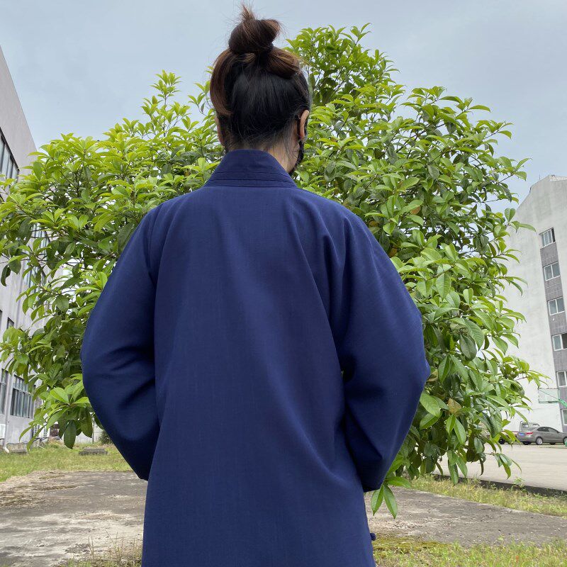 速发山道士长袍套装道服斜襟长褂男夏季薄款棉麻道袍短袍对襟