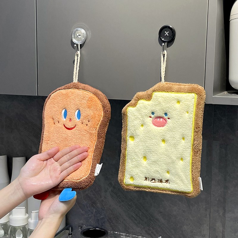 速发挂式擦手巾卫生间可爱吸厚珊加绒擦手巾厨房瑚水不掉毛擦手帕