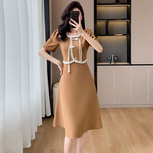 速发式中新国风时款假两件裙子法式复古高级感中长尚盘扣连衣裙