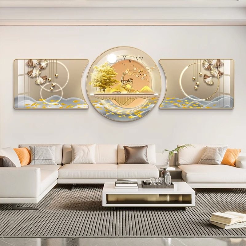速发锦杏福大轻奢客厅装饰画禄气沙发画景墙挂画新款三联背寓意好