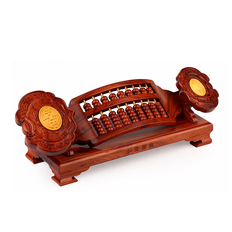 速发红木木意算盘玄艺摆件 酸枝木制底座 实如雕刻东黄杨木工关品