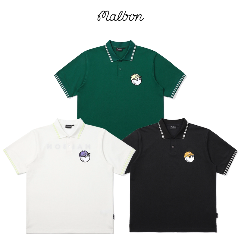 新款夏韩国MALBON高尔夫服装男款翻领POLO衫短袖刺绣休闲运动T恤