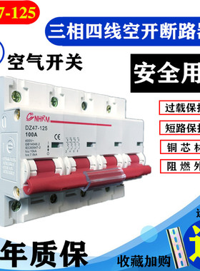 上海人民断路器空气开关DZ47-125A4P100A80A三相四线小型空开总闸