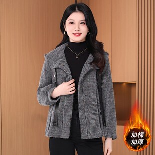 速发子熙格0毛呢外套秋冬气子25新款 洋2贵夫人妈妈夹棉 爆时尚