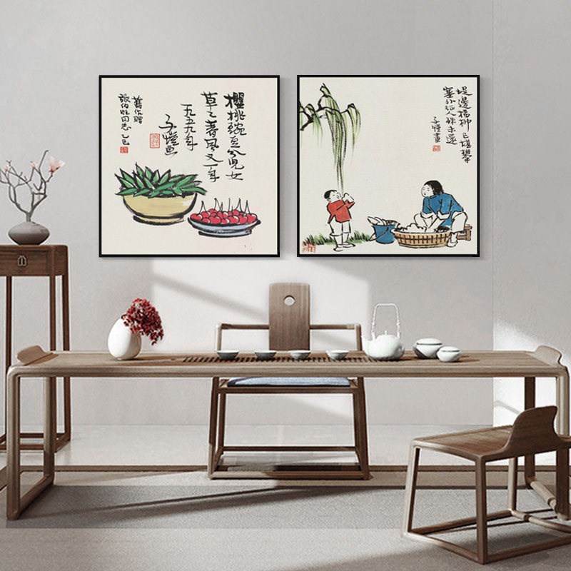 速发活子恺装饰画人物民国生丰挂画中式墨室书房玄关餐厅客厅水茶