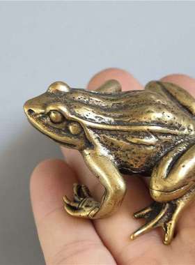 速发实心黄蛙青铜摆件招财进宝饰品手把件桌面汽车摆件古玩件铜器