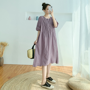速发孕妇裙装连衣裙宽松大季小清新孕妇夏子夏码新款中长款潮妈