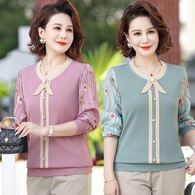 速发2024春季老款百年气质妈妈装打底衫洋气中新搭针织t恤上衣