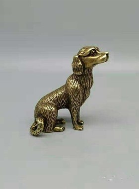 速发实心铜黄小狗摆件旺财狗招财手把件铜古铜雕生肖狗艺玩铜器老