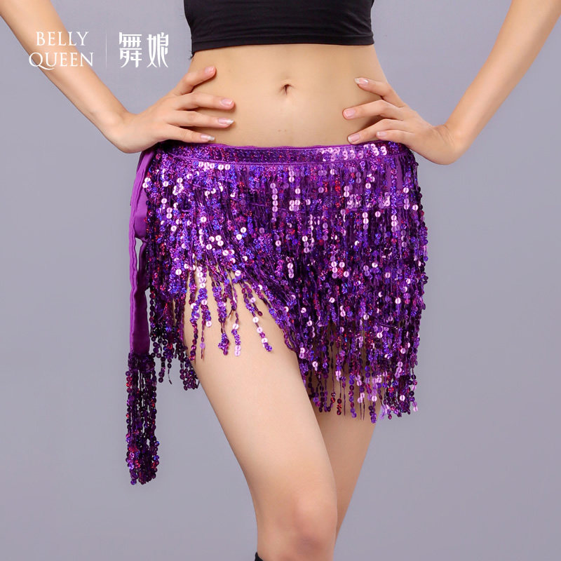 速发跳肚皮臀腰链新款练功腰舞巾服带舞蹈演出表演亮片流苏腰