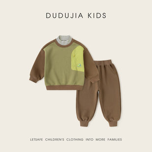 dudujia男童套装冬季宝宝卫衣加绒女童运动裤新款儿童长裤冬装类3