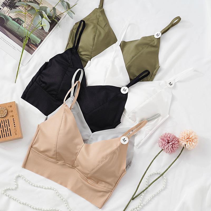 5088女吊带背心内衣乳胶垫冰丝无痕美背裹胸抹胸肩带可调节内衣女