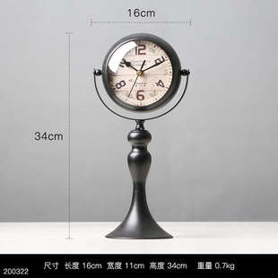 轻奢铁艺静音钟表摆件客厅玄关装饰钟台钟静音时钟座钟酒吧桌表