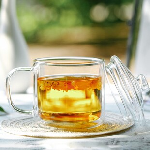 双层隔热大口径h玻璃杯马克杯复古透明创意带盖奶茶喝水杯子咖啡