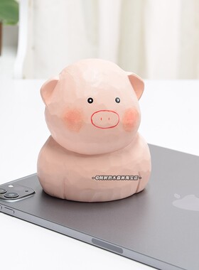 2023新款汽车桌面摆件家居饰品木雕猪猪M情侣一对餐边柜可爱装饰