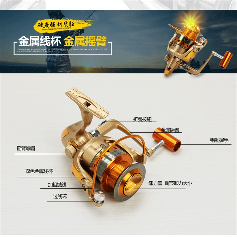 包邮1000-7000p型12轴全金属头摇臂渔轮垂钓渔线轮纺车轮海竿轮