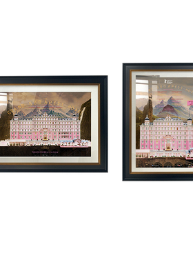 布达佩斯大饭店美式复古装饰画客厅背H景墙面挂画法式轻奢建筑挂
