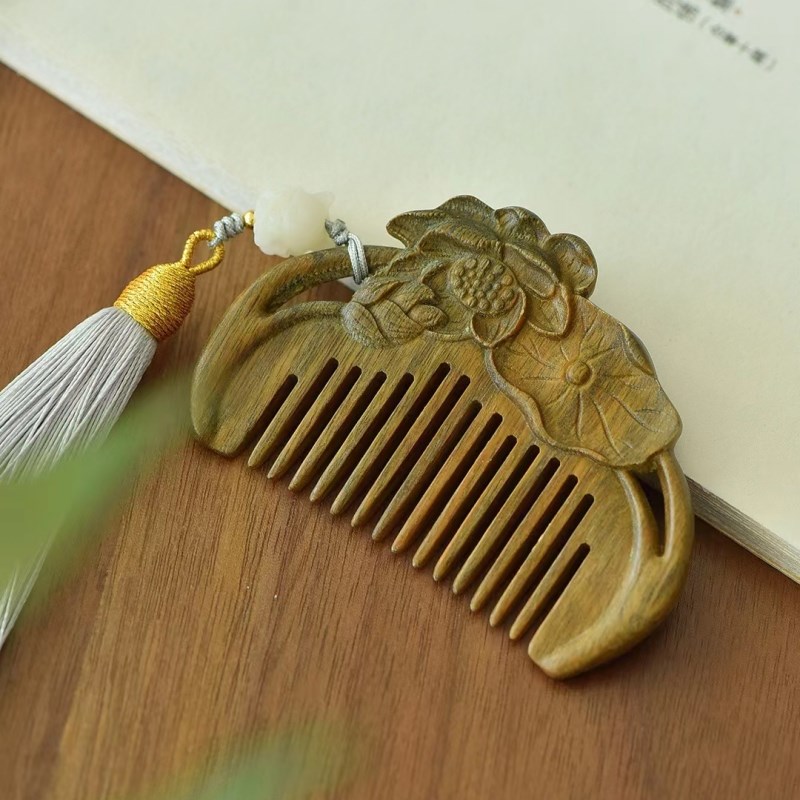 速发绿摩大梳子莲花荷叶流苏檀香静电按檀脱发木宽齿卷发士家用