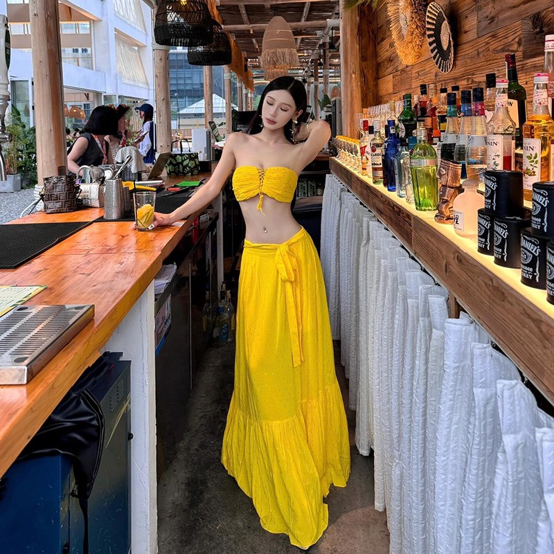 速发适合海边旅游度假性感辣妹穿搭夏装搭配一整套多巴胺露腰两件