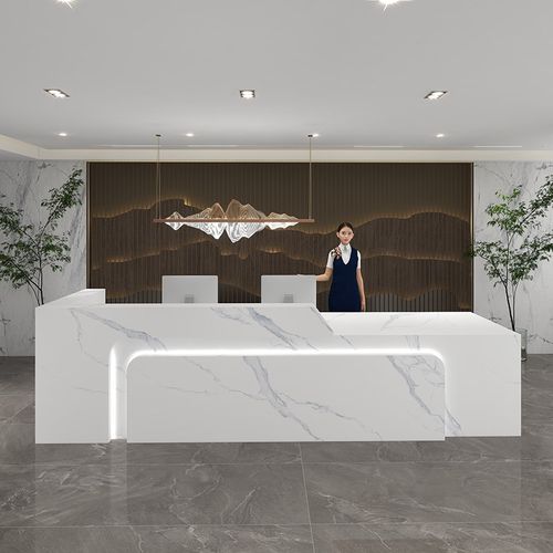 速发接收台售楼部公司前台物业商铺待银台酒店大理石岩板吧台简约
