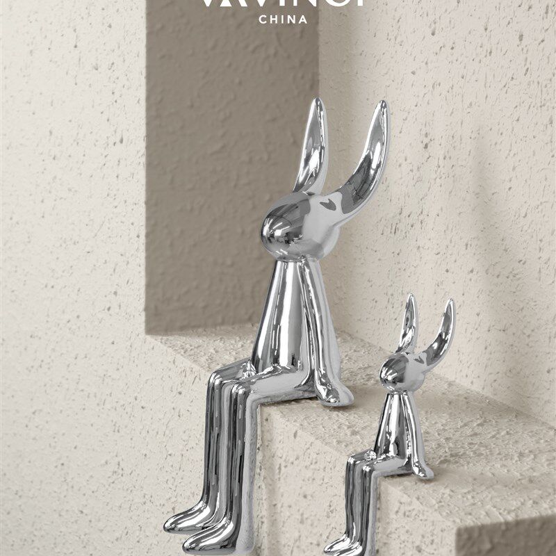 速发简约电镀银色兔子摆件样柜间儿童摆客厅装饰品电视板书房房设