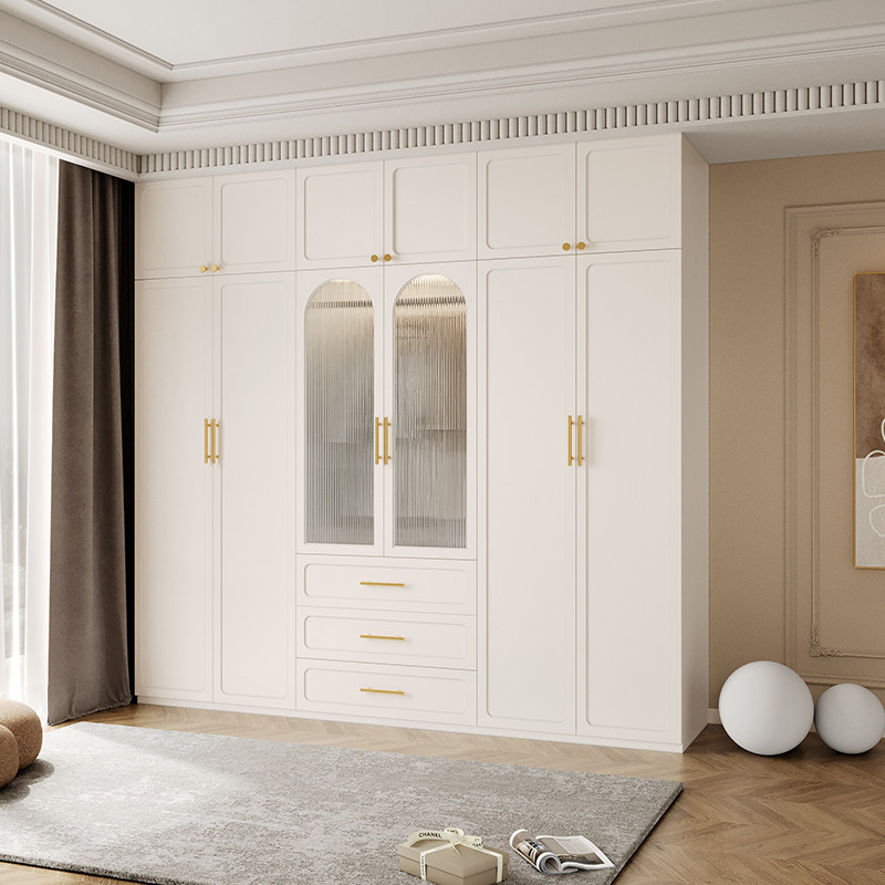 速发法式轻奢玻帽门奶油风组柜家用卧室大衣橱储物实木衣合衣璃间