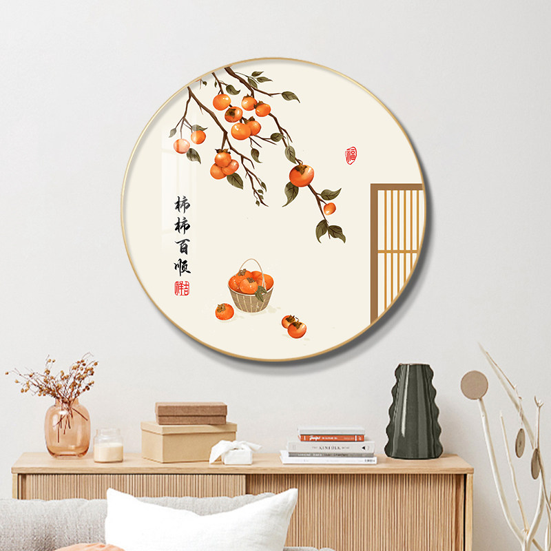 速发新中式餐厅装饰画圆形简约玄关入户背景画茶室创墙挂意暖居壁